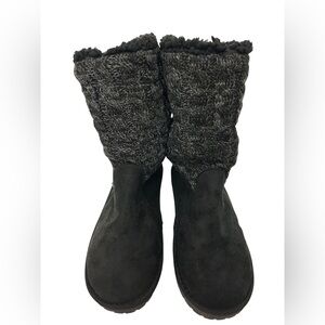 Muk Luks Black Suede Calf Height Foldable Faux Shearling Winter Boots Size 10